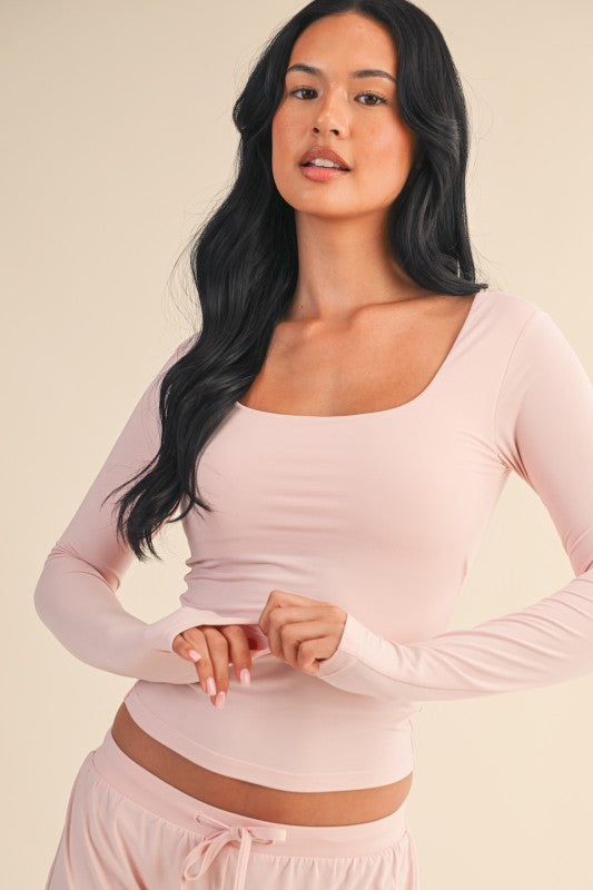 Jersey Square Neck Long Sleeve Top