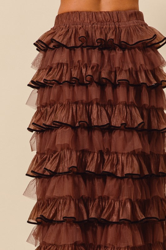Layered Ruffle Tulle Maxi Skirt