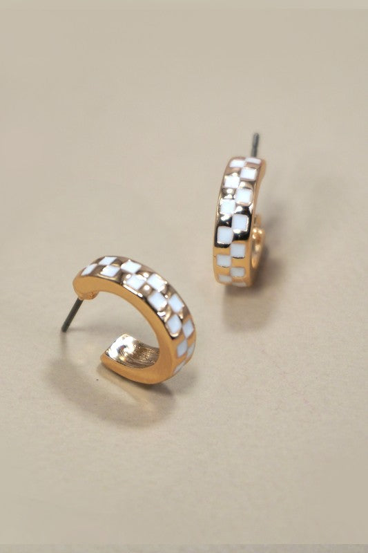 Checkered Huggie Hoops