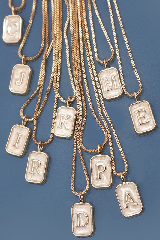 Initial Rectangle Pearly Charm Necklace