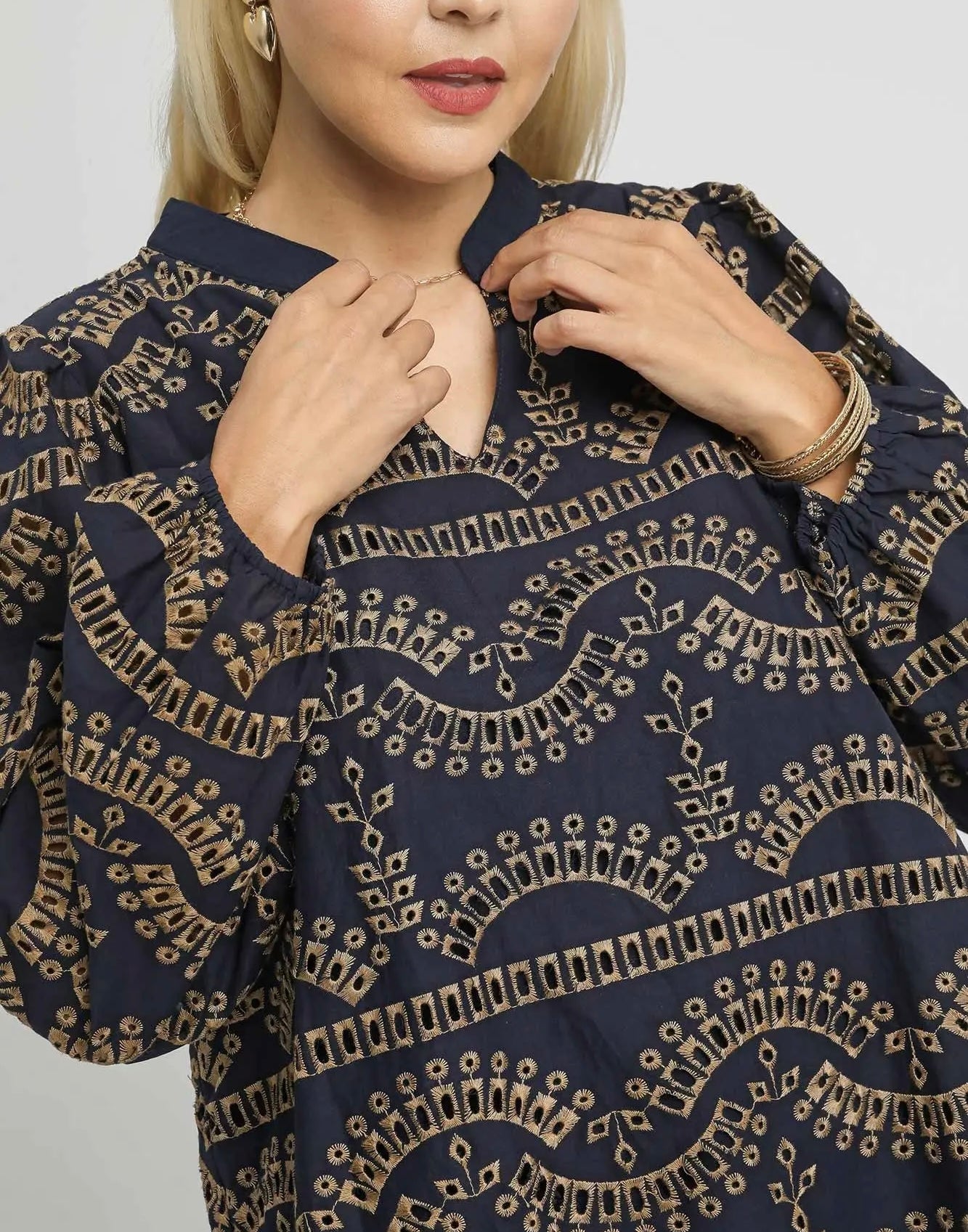 PLUS-Eyelet Long Sleeve Top
