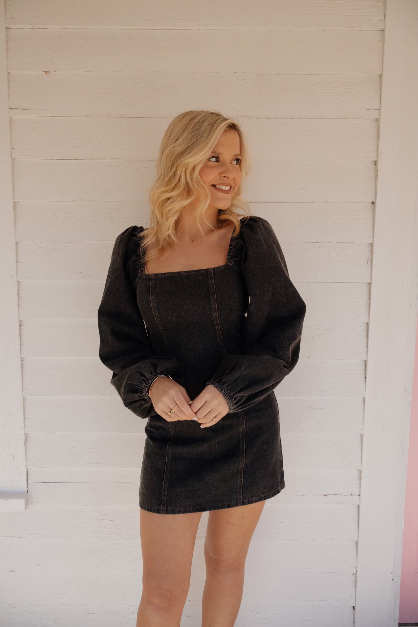 Washed Black Denim Dress