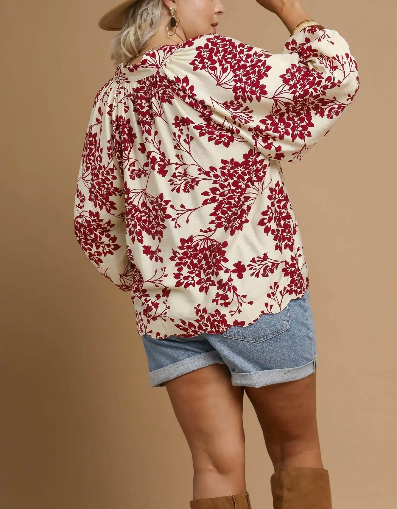 PLUS-Cherry Blossom Printed Blouse