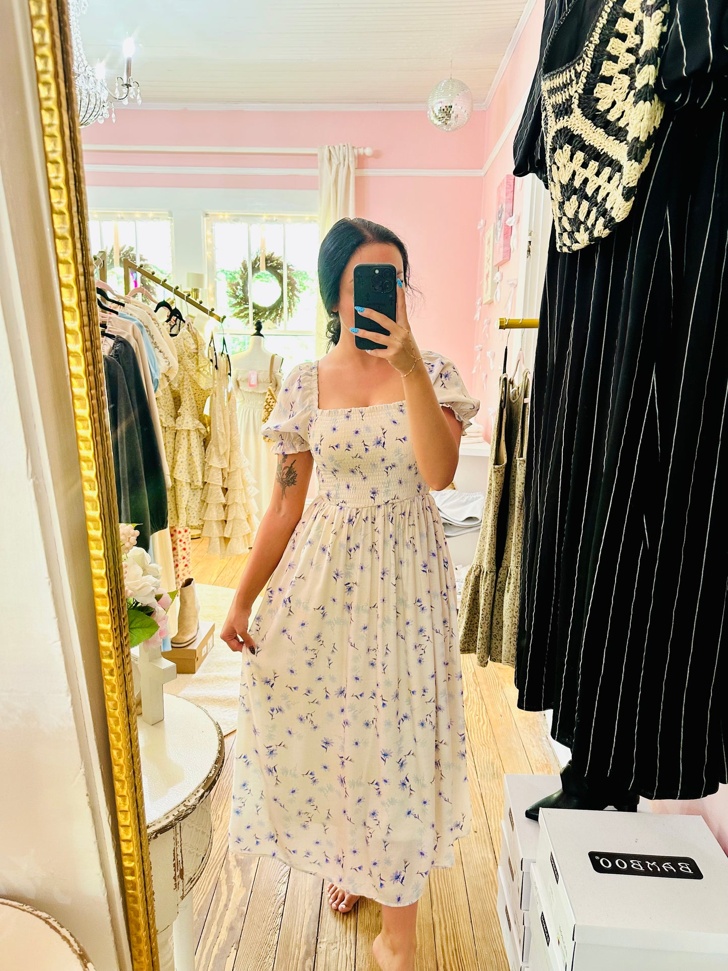 Blue Floral Midi Dress
