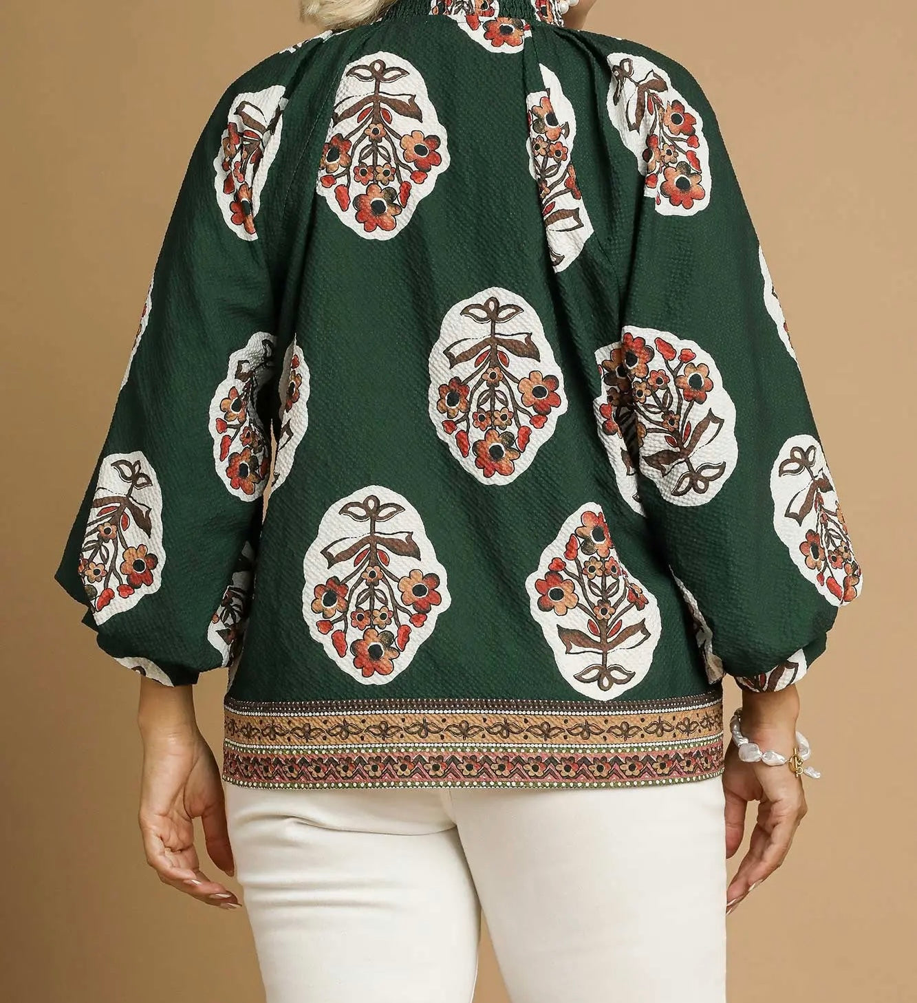 PLUS-Boho Floral Print Tunic Top
