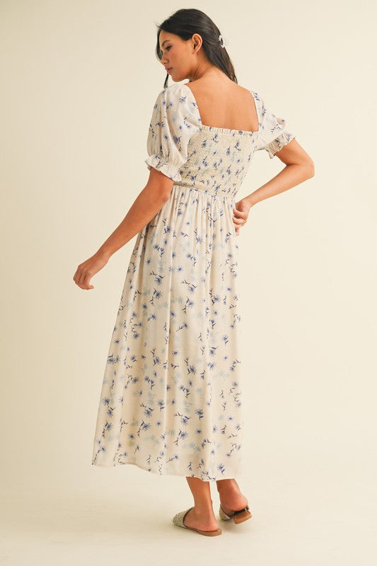 Blue Floral Midi Dress