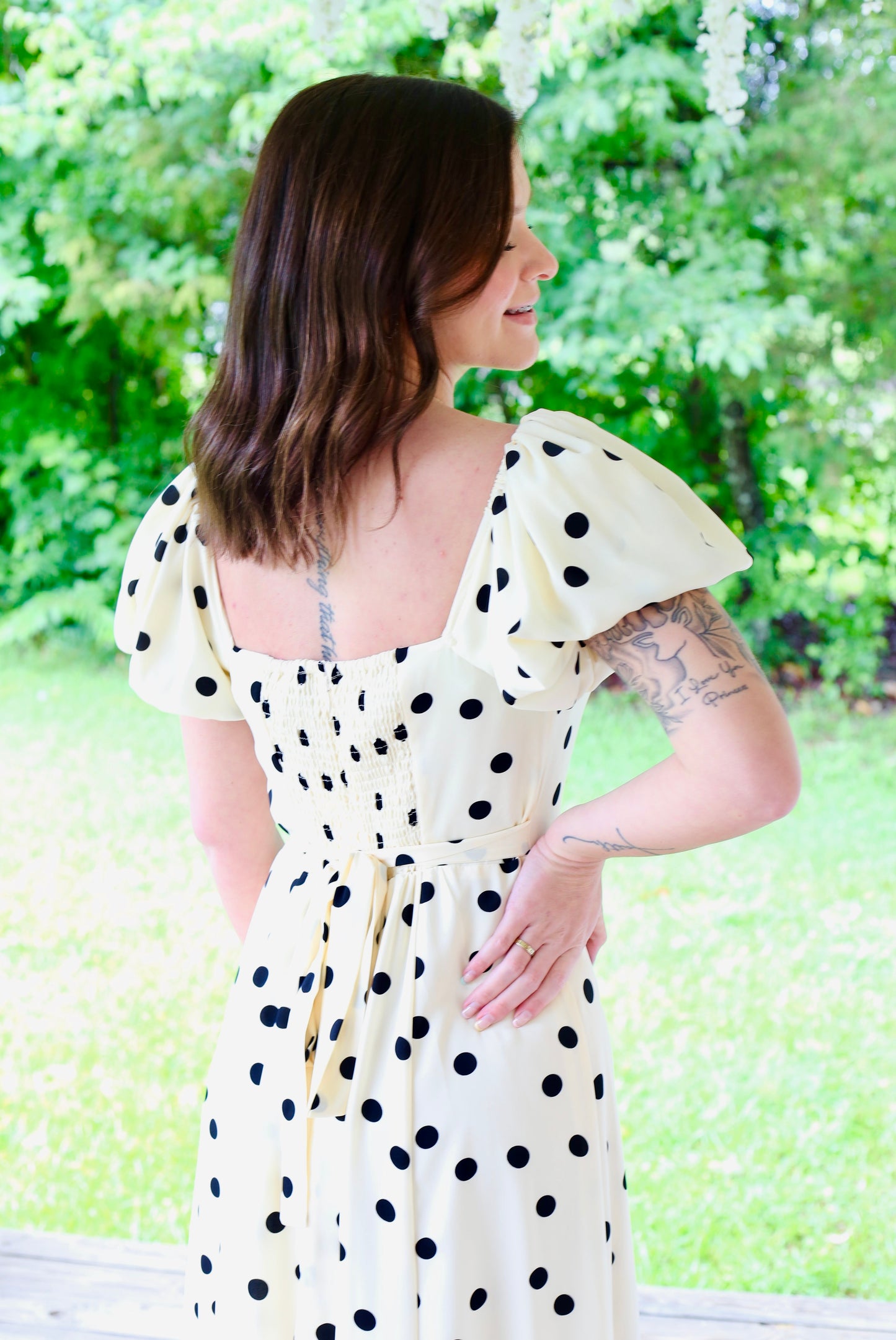 Polka Dot Puff Sleeve Midi Dress