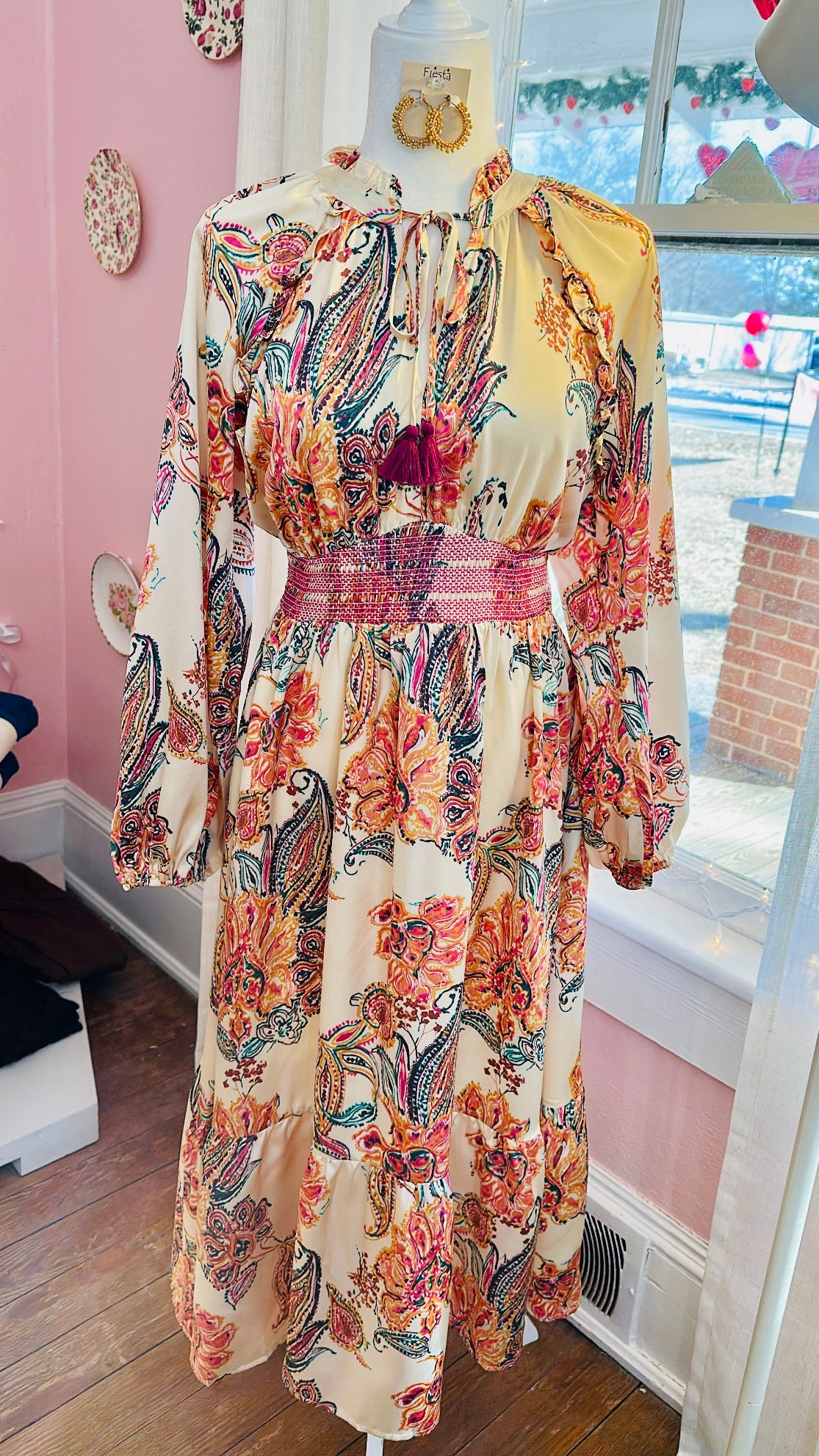 Golden Grace Smocked Midi Dress