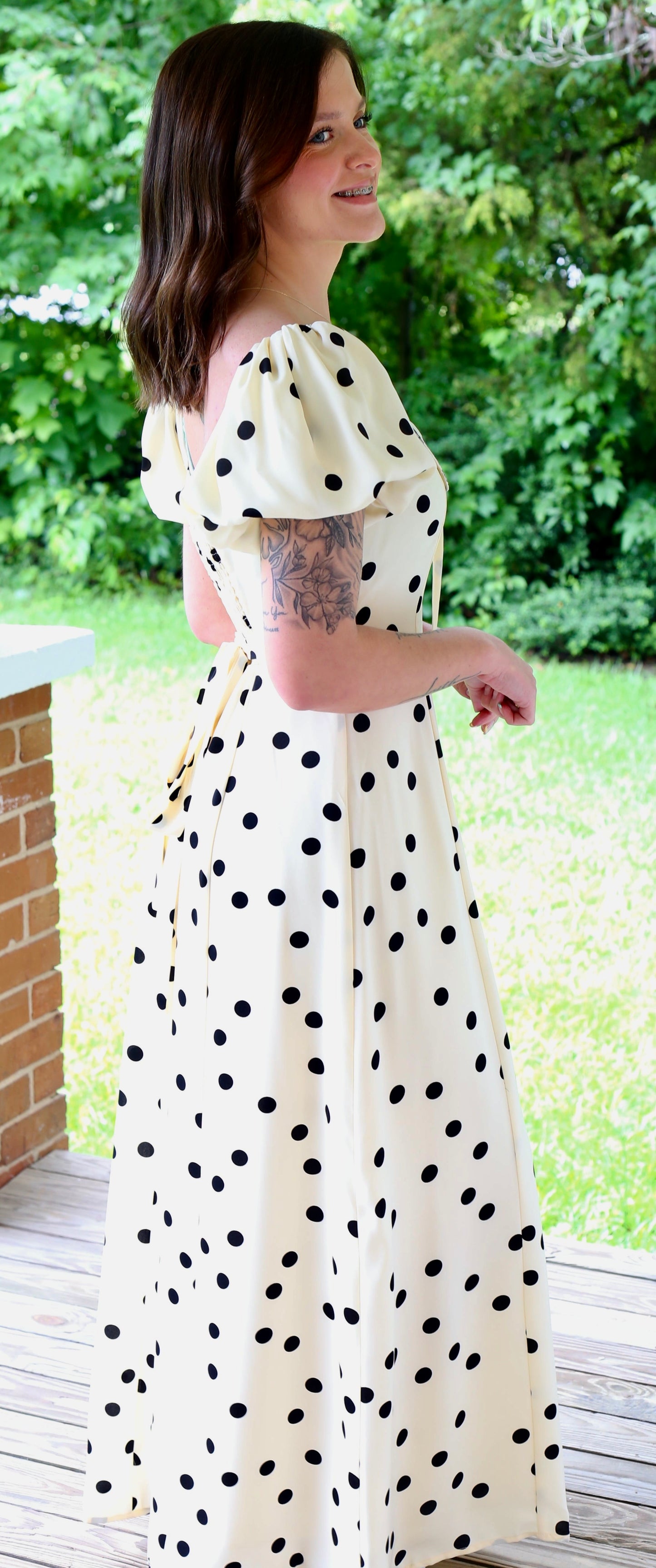 Polka Dot Puff Sleeve Midi Dress