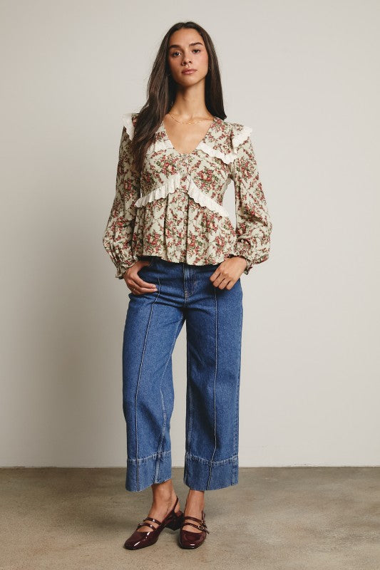 Eyelet Ruffle Peplum Blouse