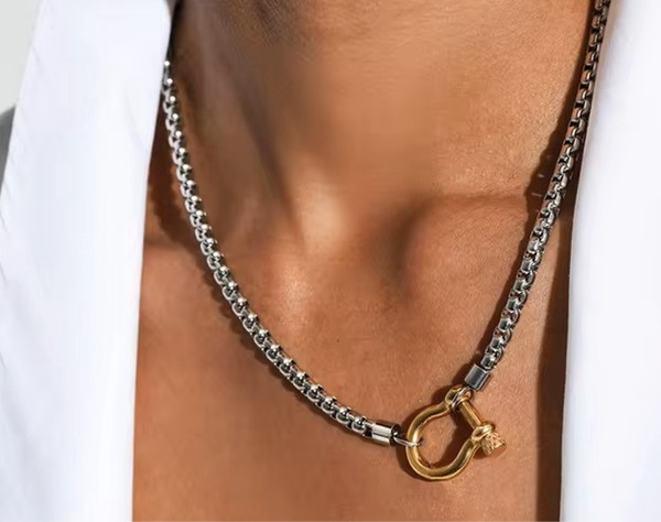 Chunky Two Toned Horseshoe Necklace