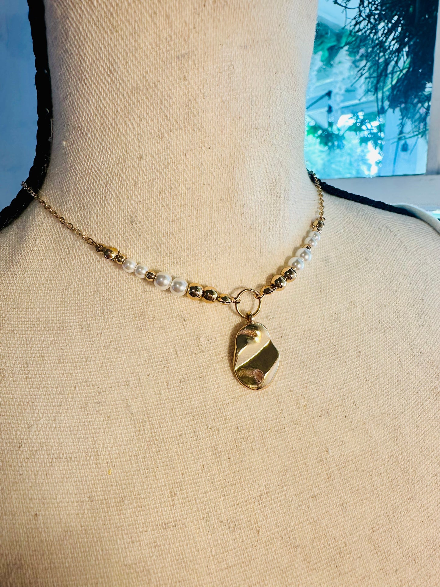 Beated Gold Plate Necklace