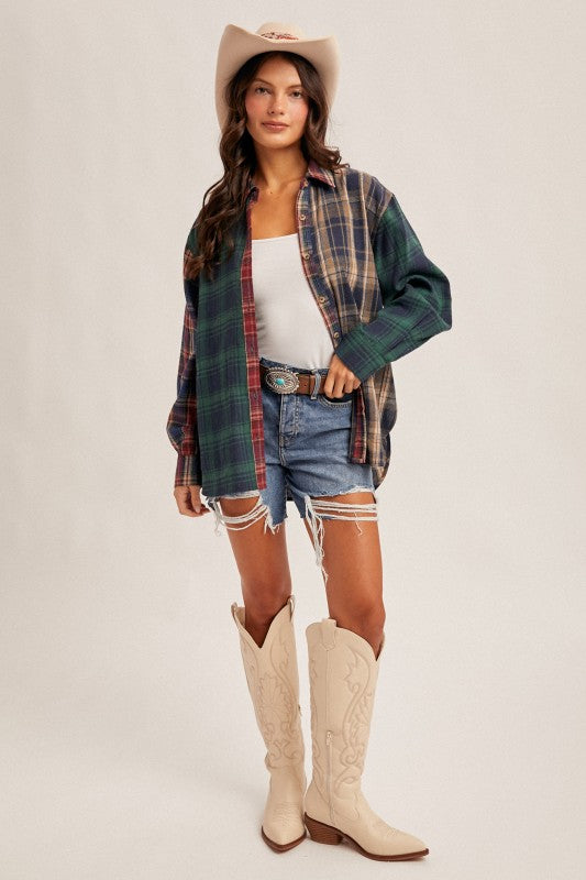 Mixed Plaid Button Down Shirt