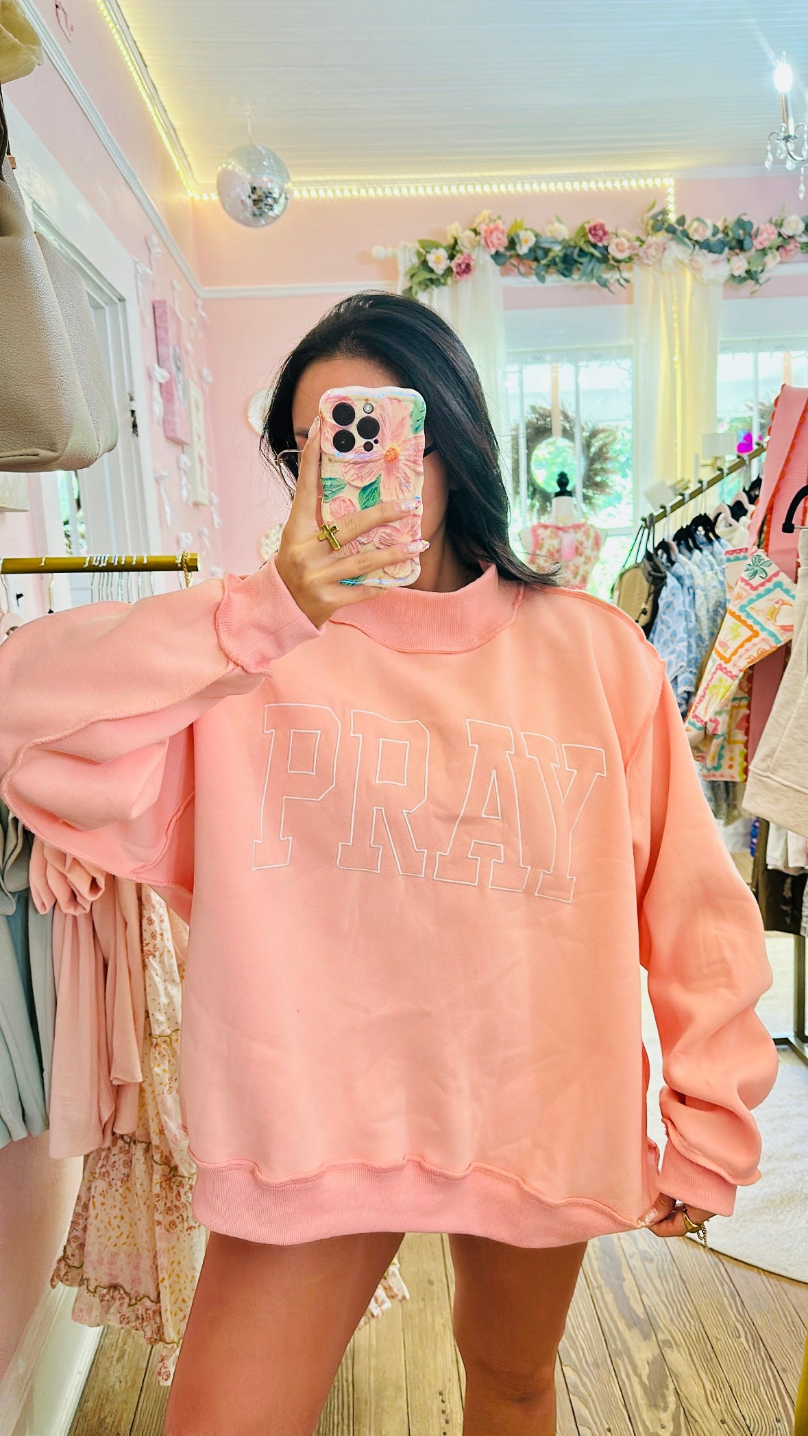 Pink Pray Mock Neck Sweatshirt