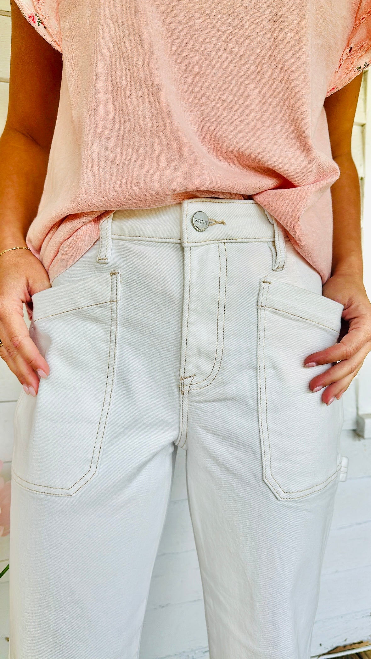 Risen Turn Up Cream Jeans