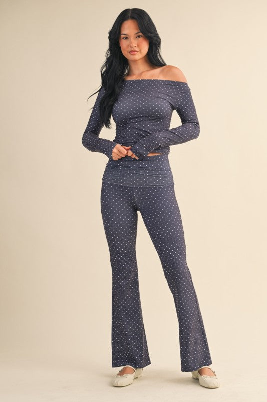 Polka Dot Foldover Flare Pants