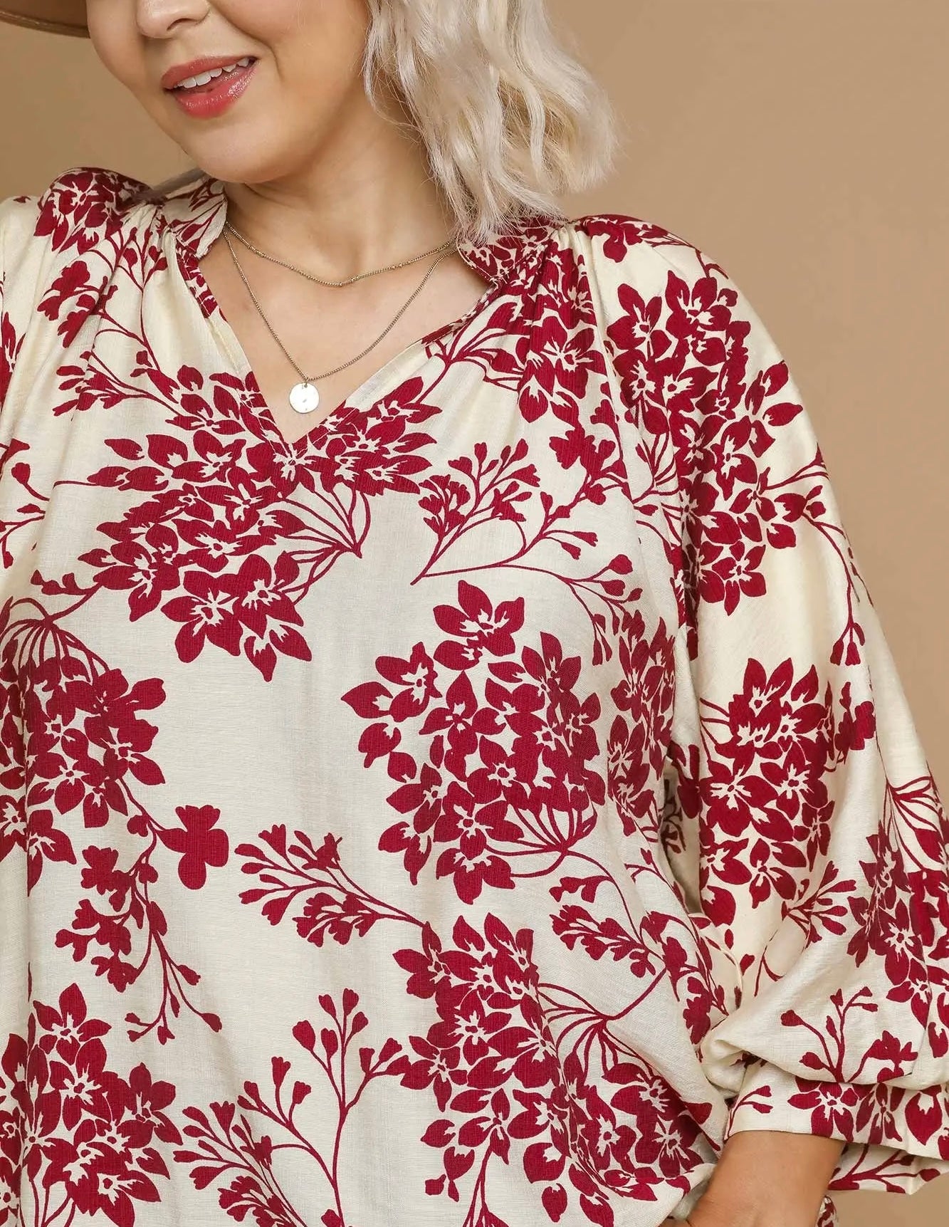 PLUS-Cherry Blossom Printed Blouse