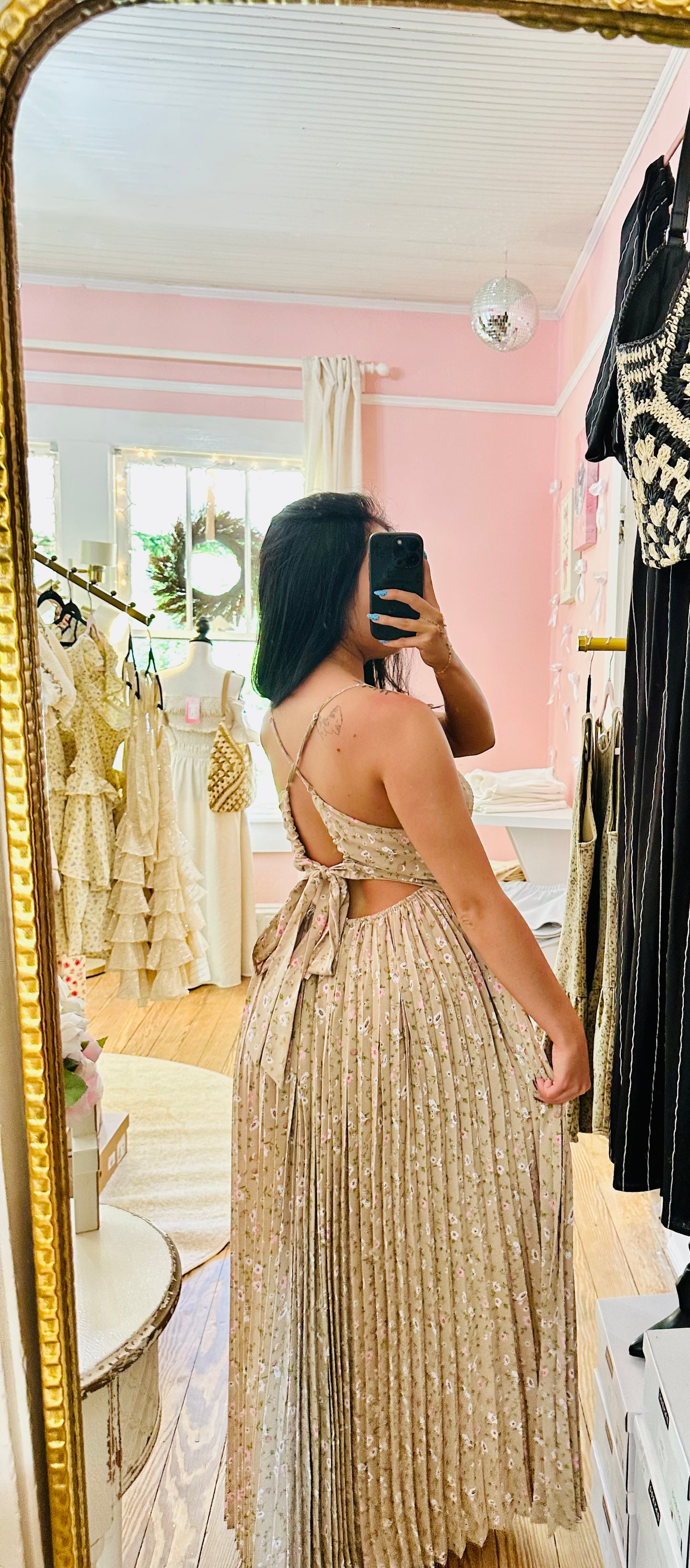 Pleated Floral Maxi Dress
