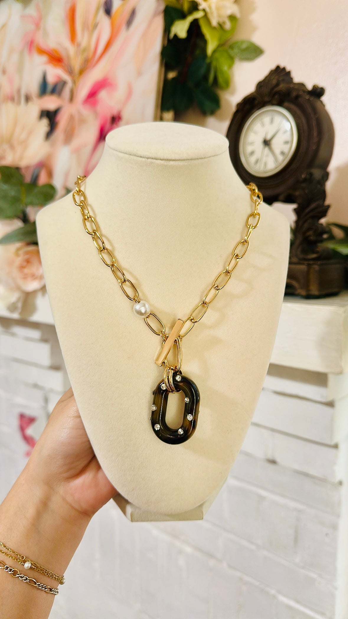 Tortoise Oval with Crystals