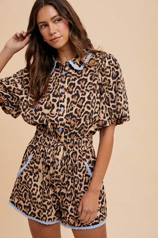 Lace Trimmed Button Down Romper