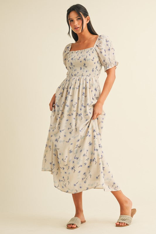 Blue Floral Midi Dress