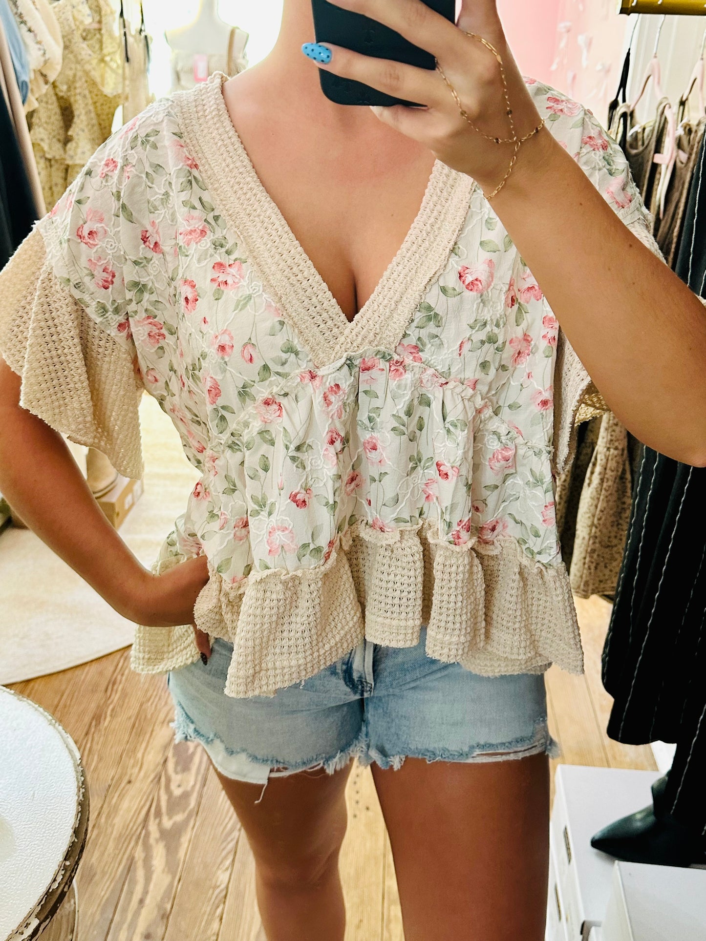 Printed Woven Ruffle Top