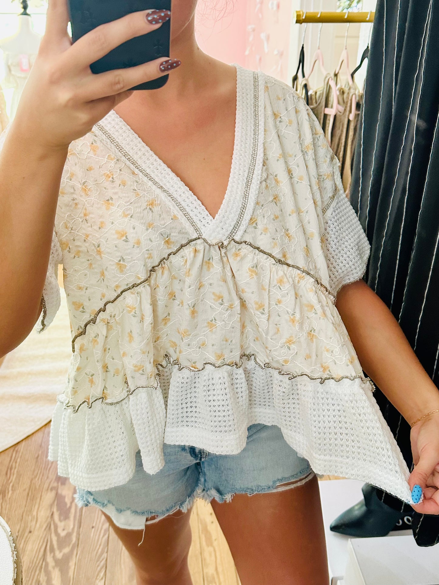 Printed Woven Ruffle Top