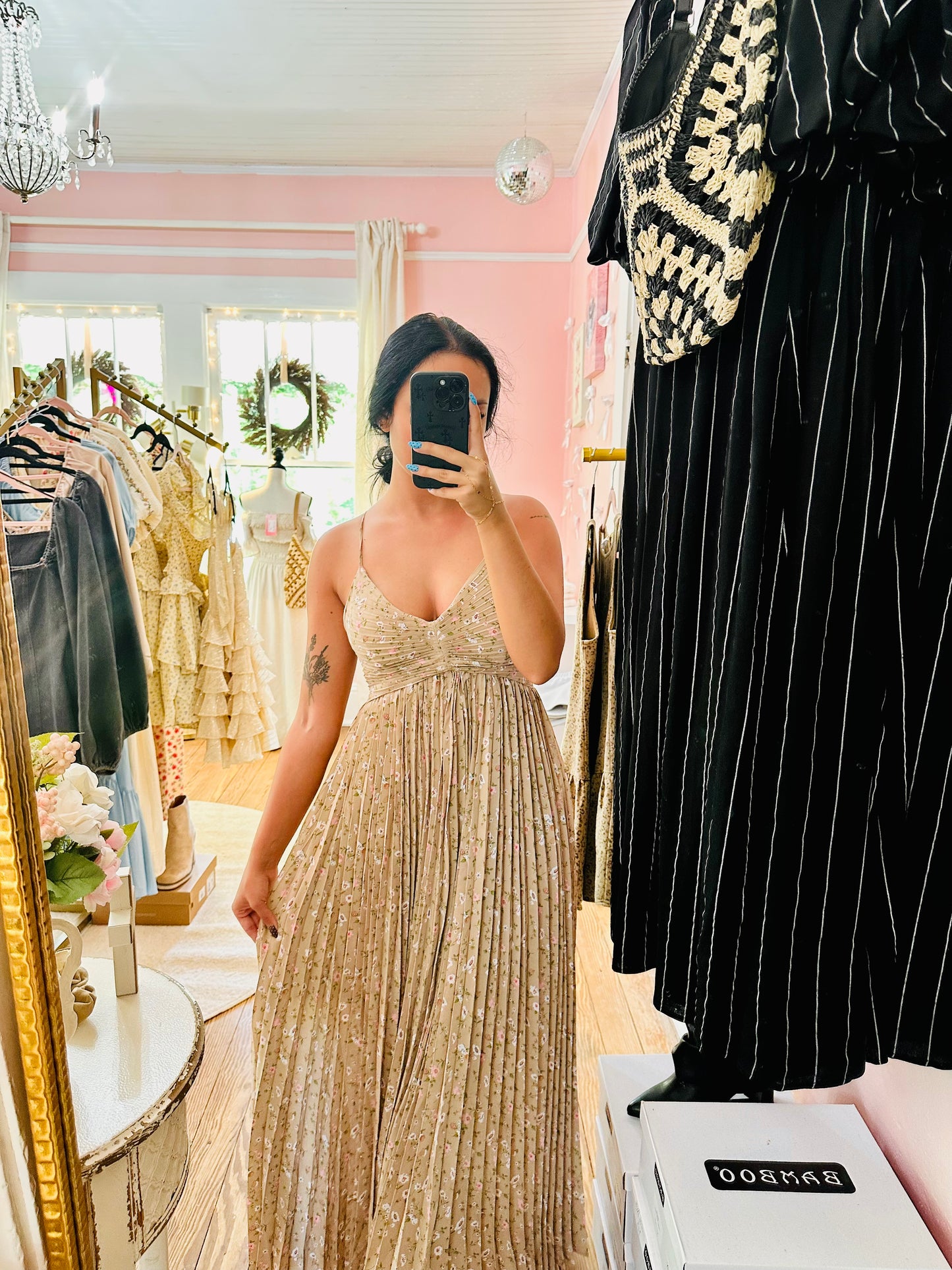 Pleated Floral Maxi Dress