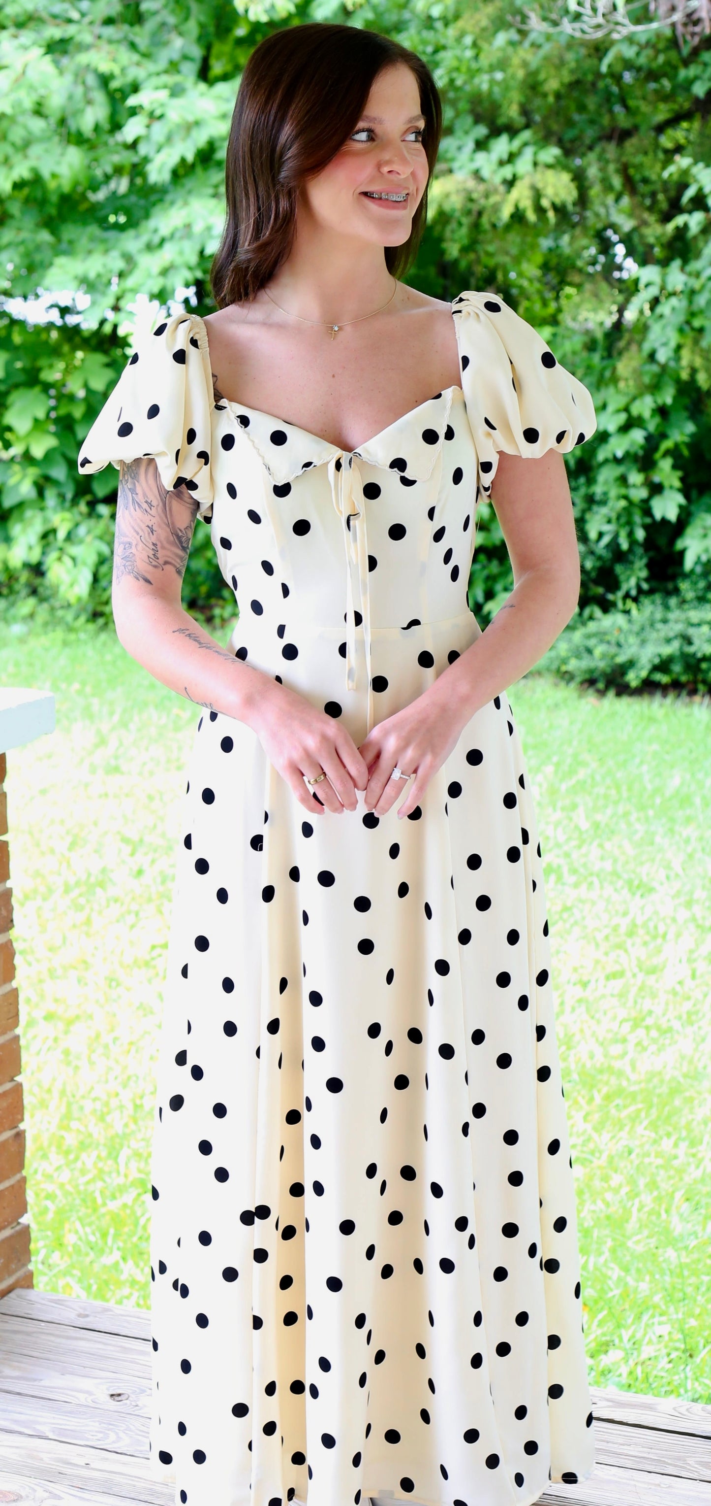 Polka Dot Puff Sleeve Midi Dress