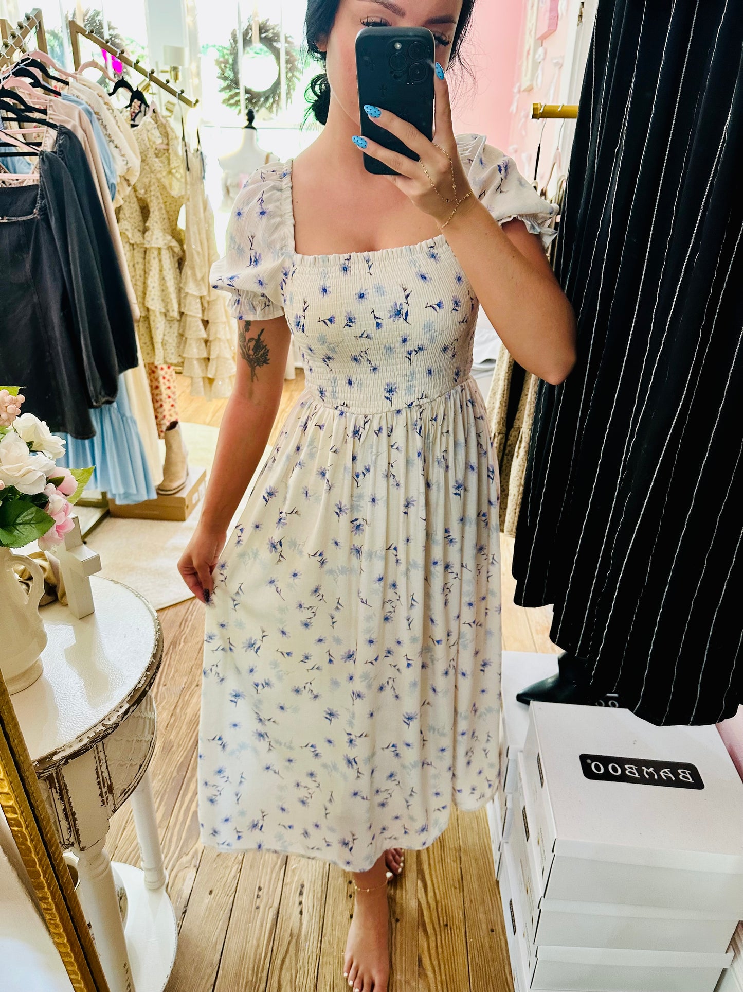 Blue Floral Midi Dress