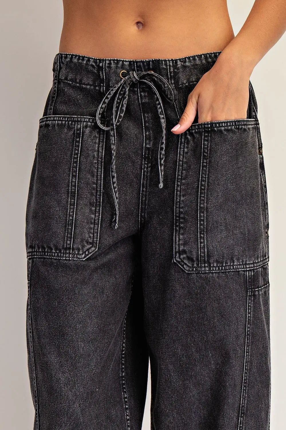 Washed Black Denim Cargo Pants