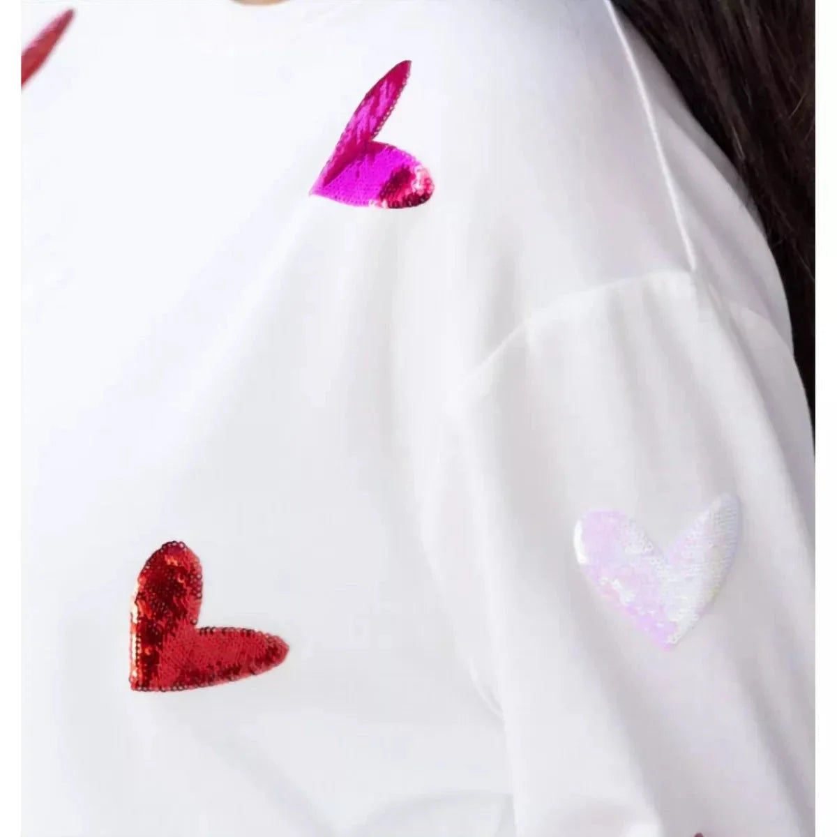 PLUS- Mary Square Sequin Heart Sweatshirt