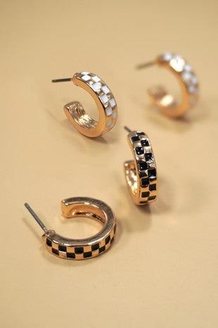 Checkered Huggie Hoops
