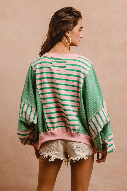 Blush & Emerald Stripe Top