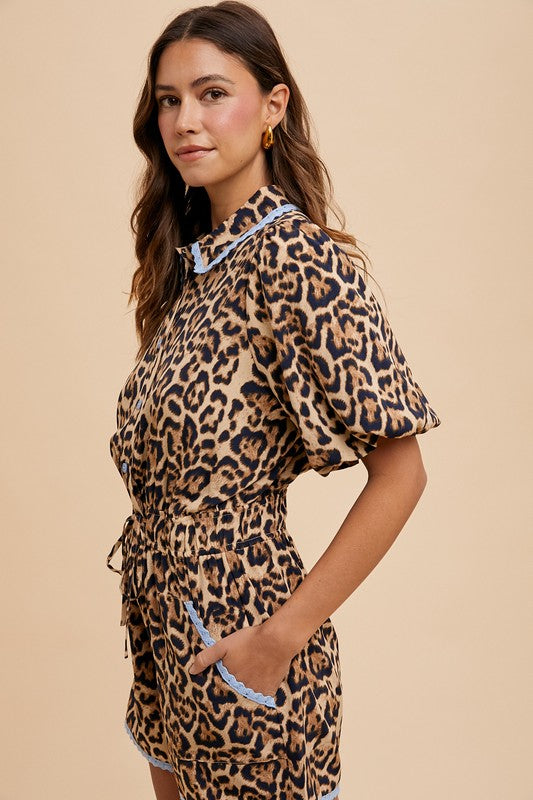 Lace Trimmed Button Down Romper