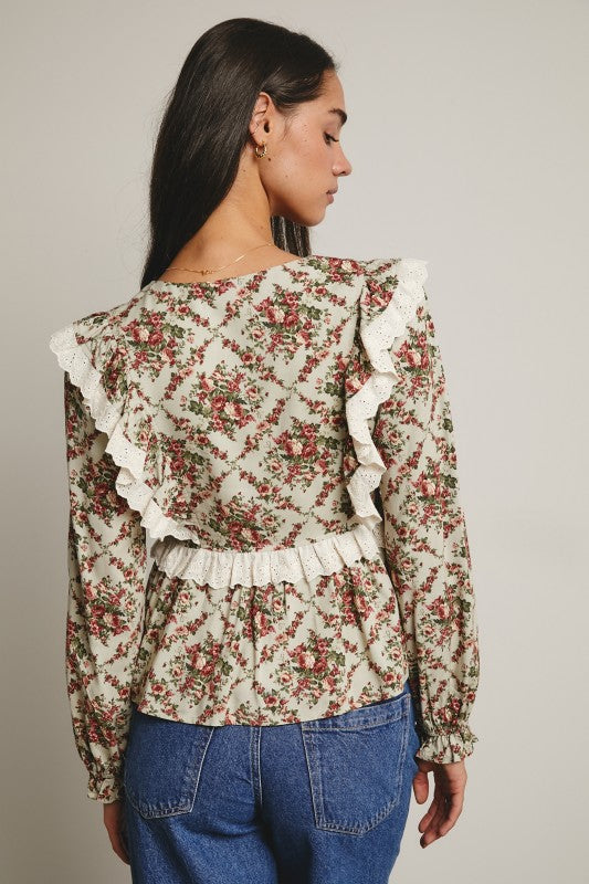 Eyelet Ruffle Peplum Blouse