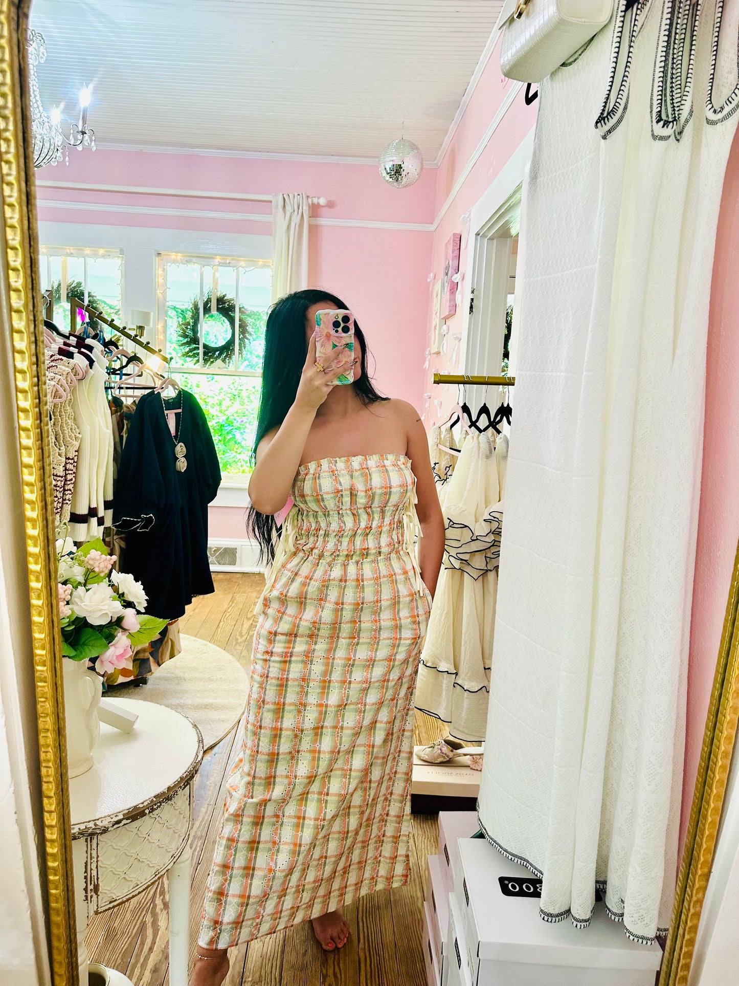 Orange Plaid Maxi Dress