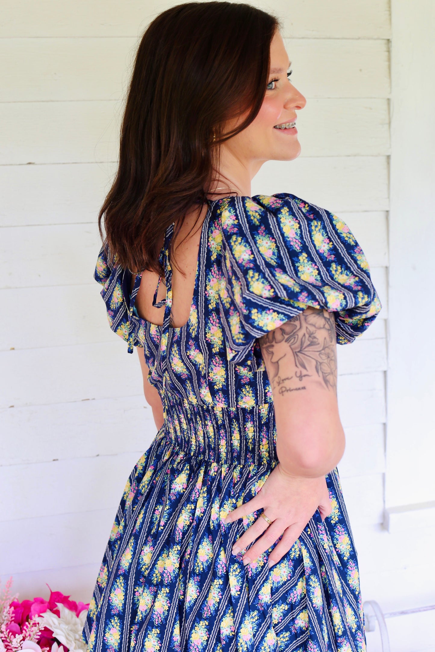 Navy Floral Print Dress
