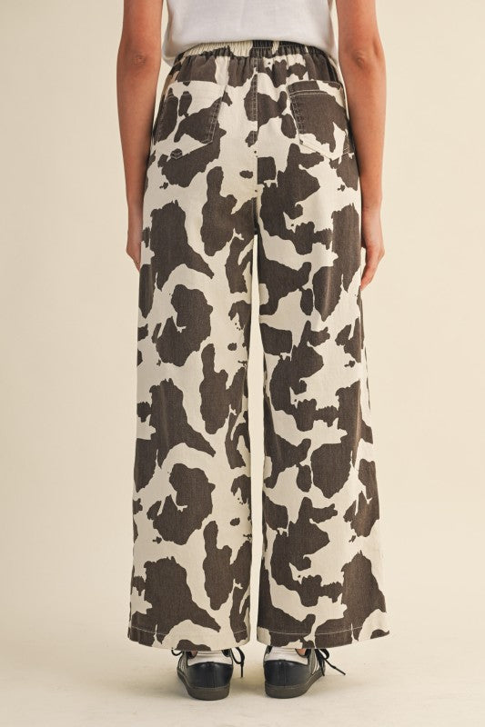 Brown High Waisted Cow Print Pants
