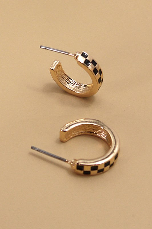 Checkered Huggie Hoops