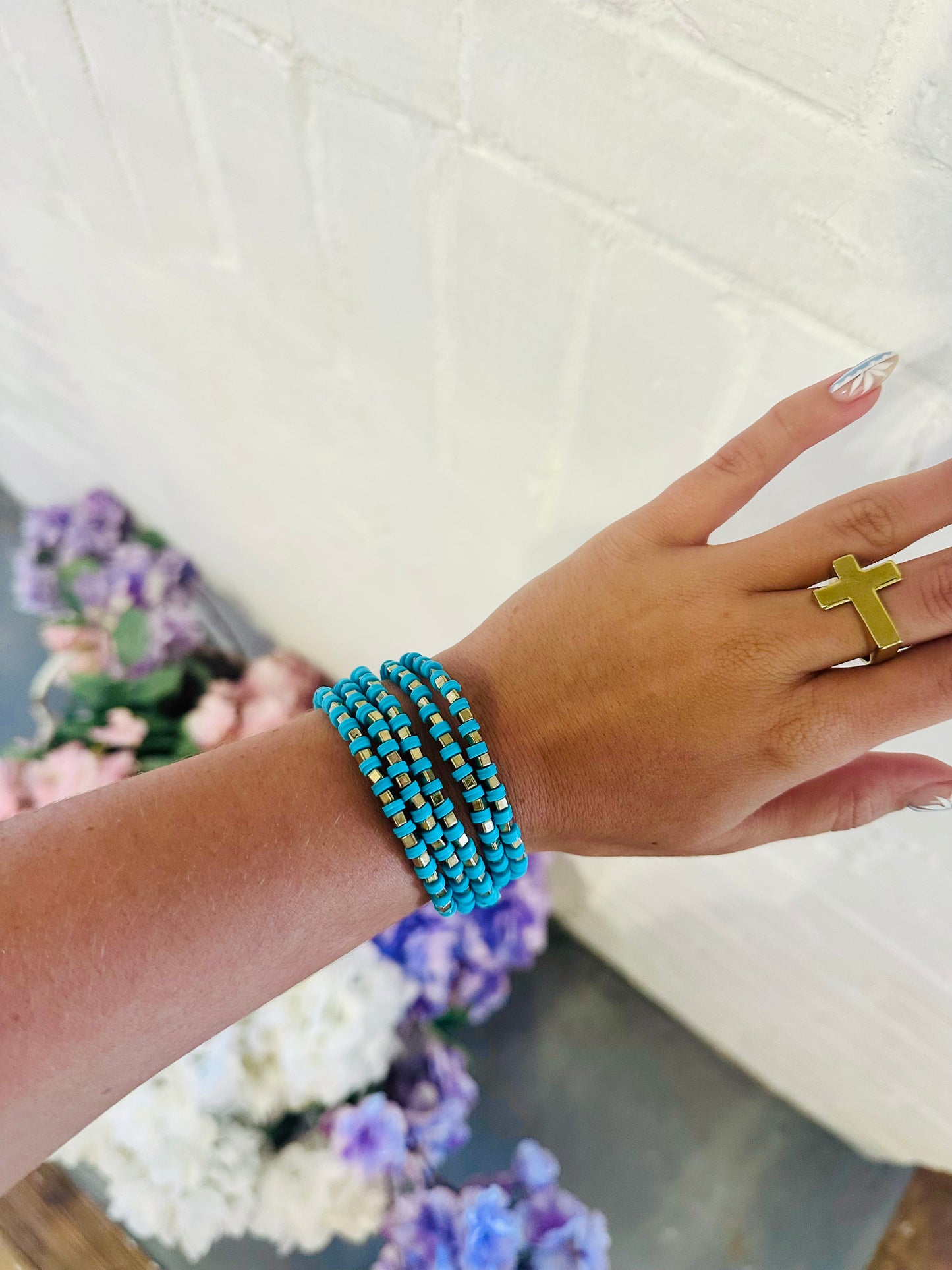 Teal Bead Stretchy Bracelet