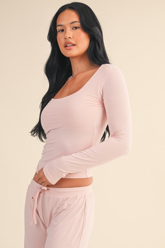 Jersey Square Neck Long Sleeve Top