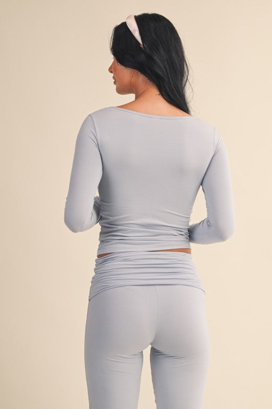 Jersey Square Neck Long Sleeve Top