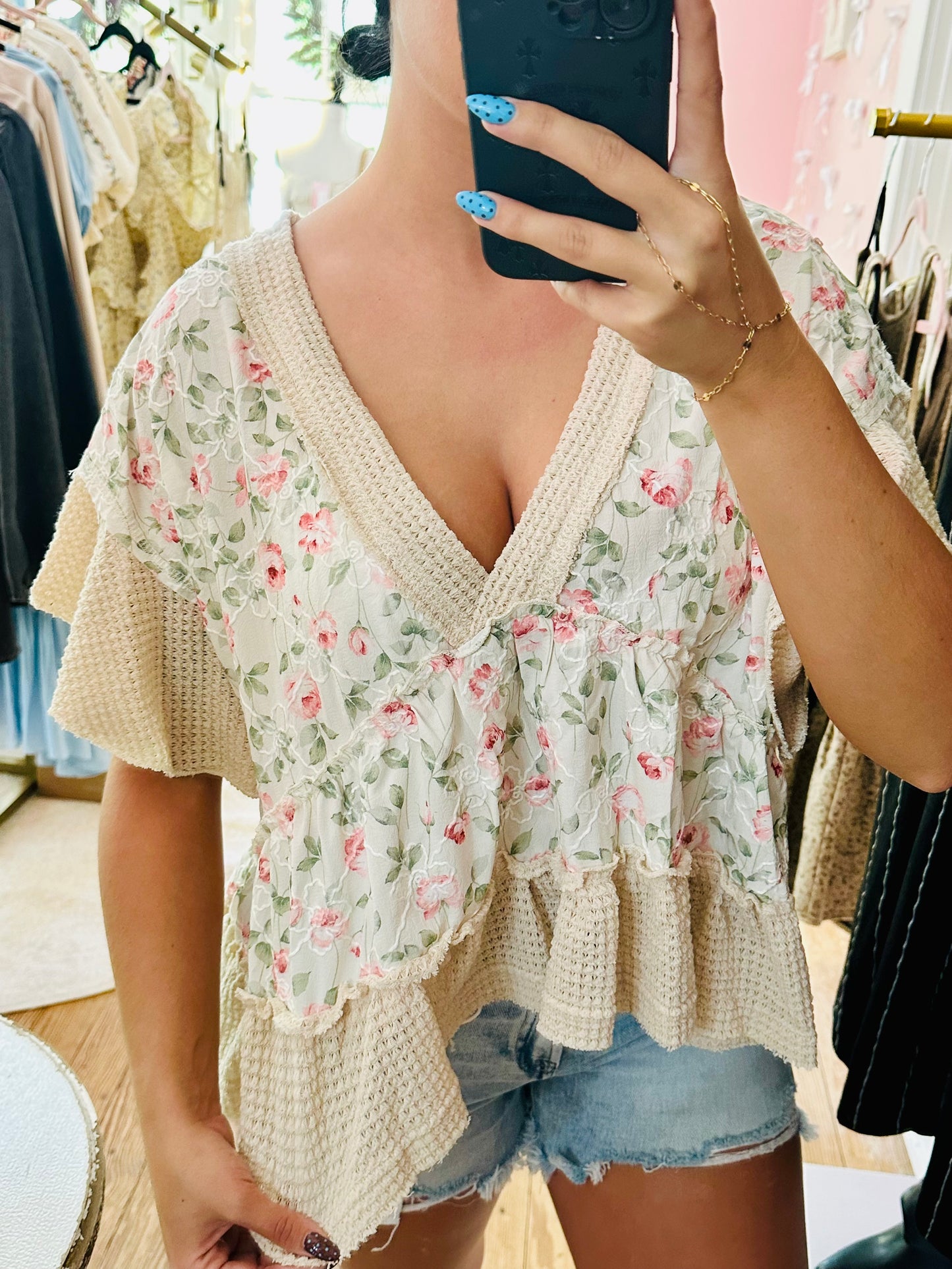 Printed Woven Ruffle Top