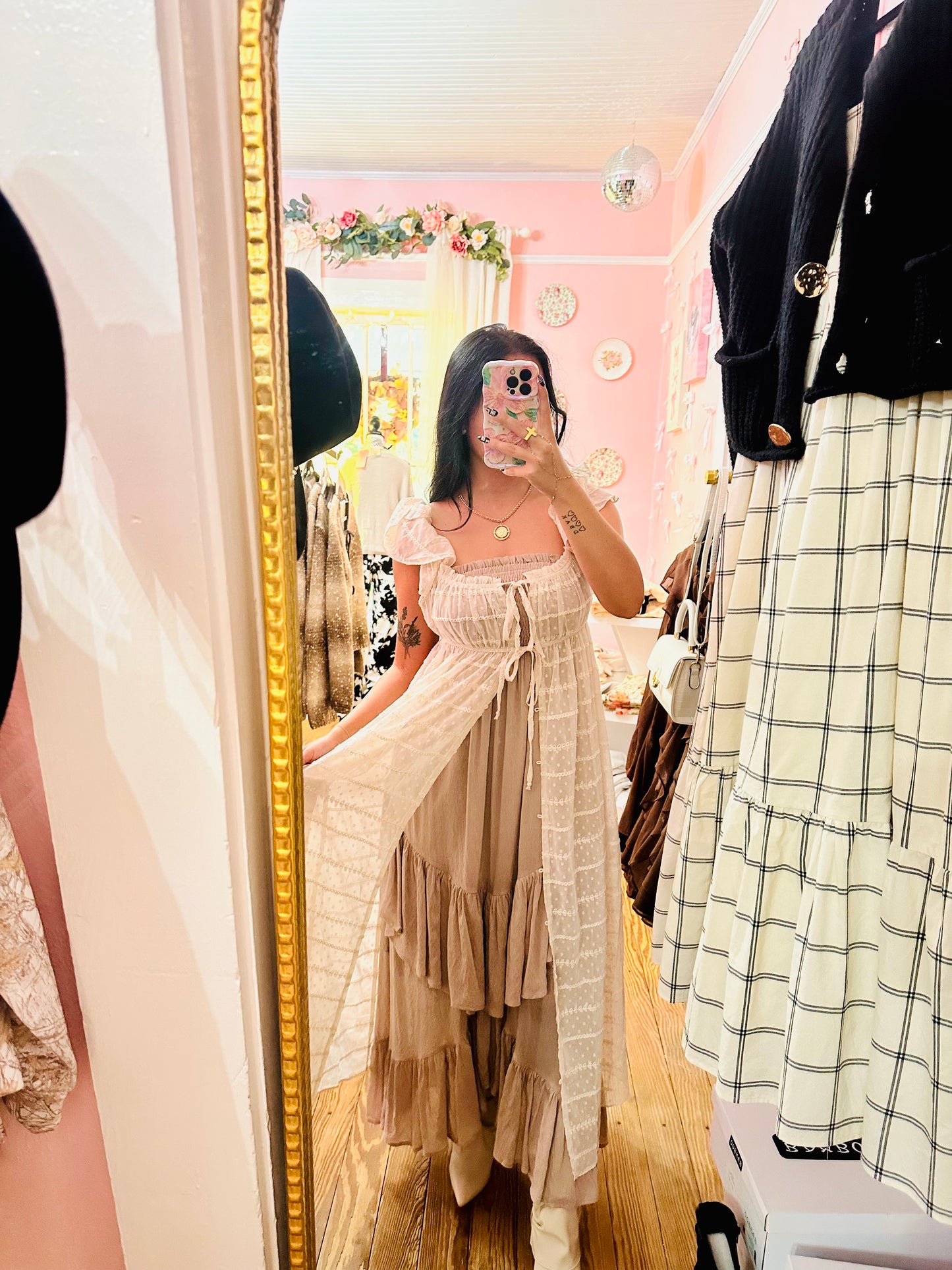 Strapless Tiered Ruffle Midi Dress