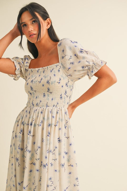 Blue Floral Midi Dress