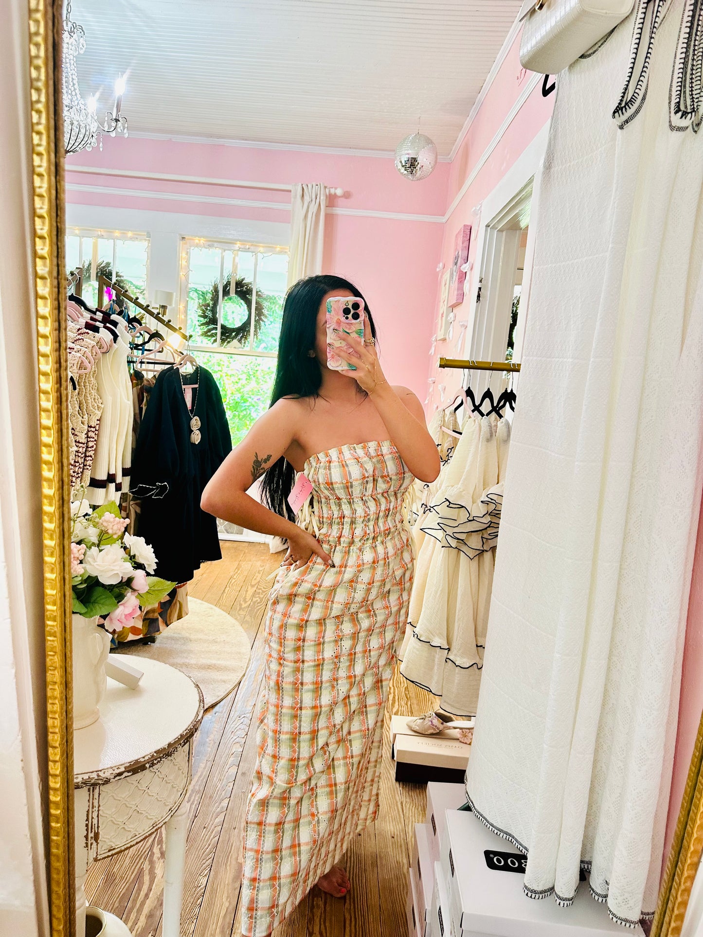 Orange Plaid Maxi Dress