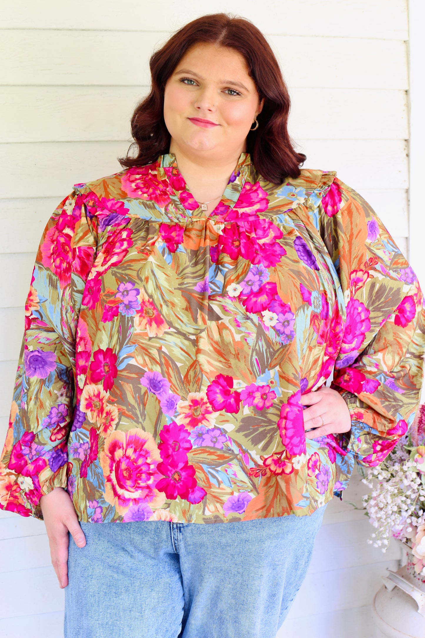 PLUS- Floral Printed Blouse