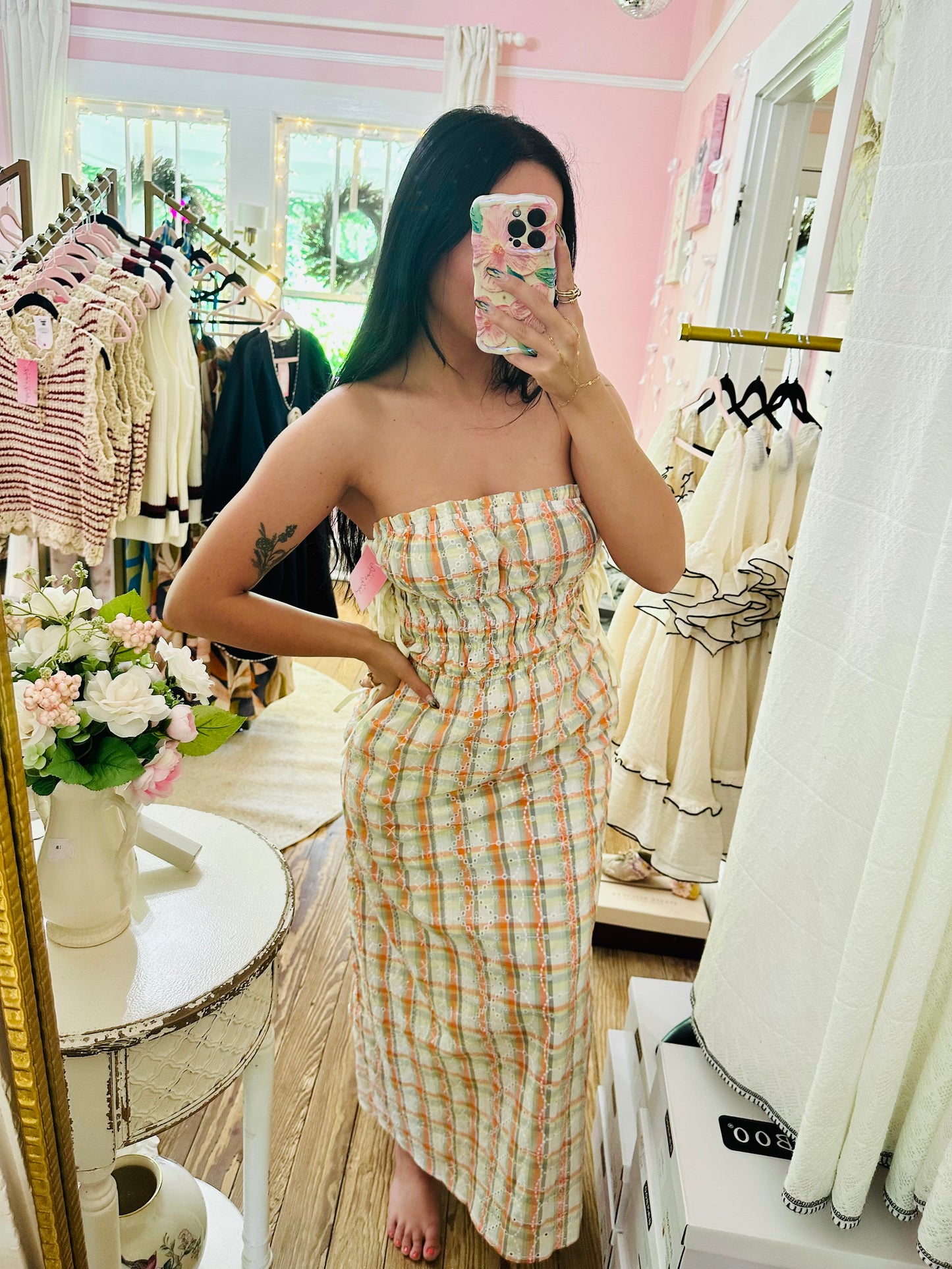 Orange Plaid Maxi Dress