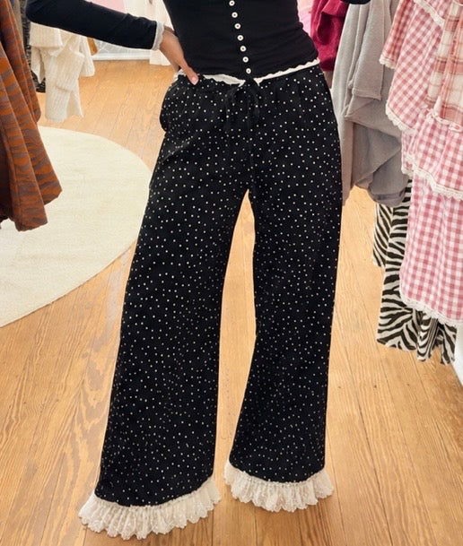 Lace Ruffled Hem Pants